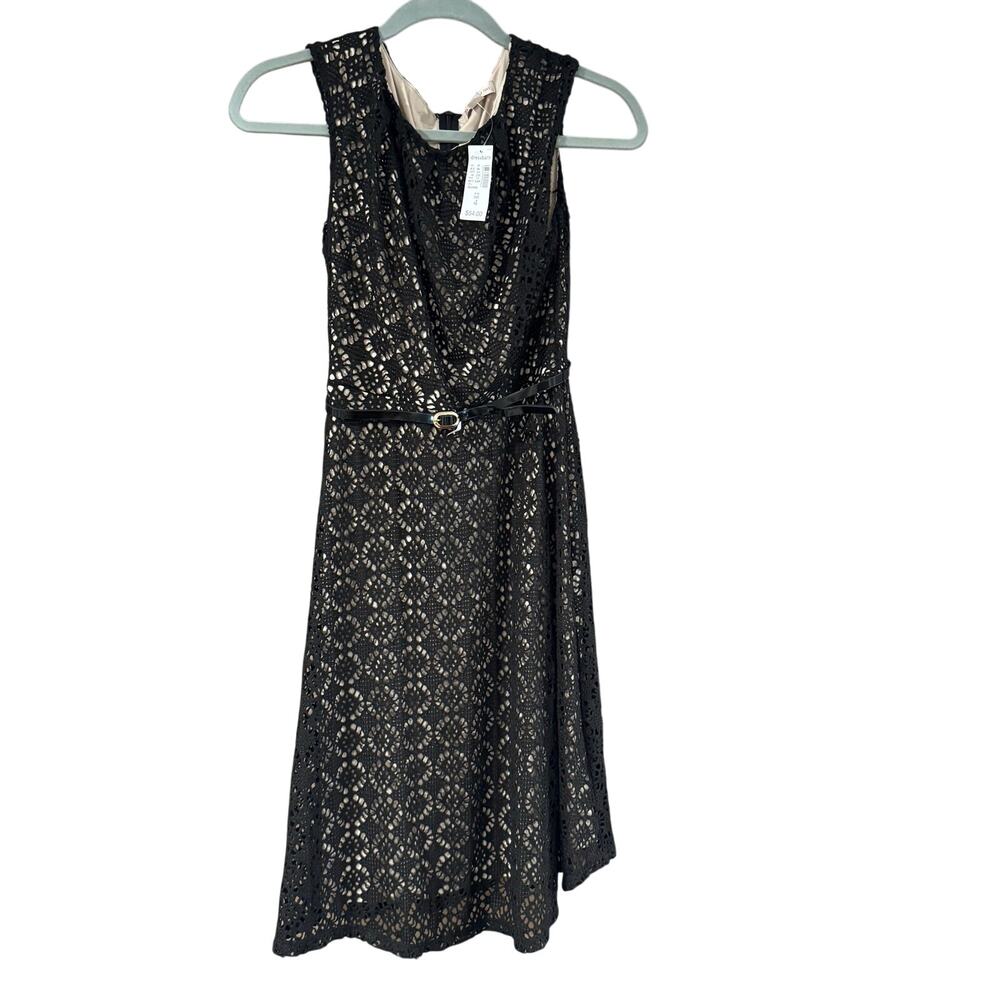 Dressbarn Black Crochet Lace Fit & Flare Dress Belted NWT Size 4 - Picture 2 of 14